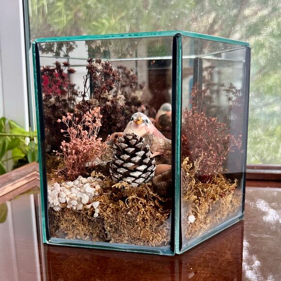 Vintage Terrarium with Moss Composition 6" Glass Planter Decor - Picture 5 of 13